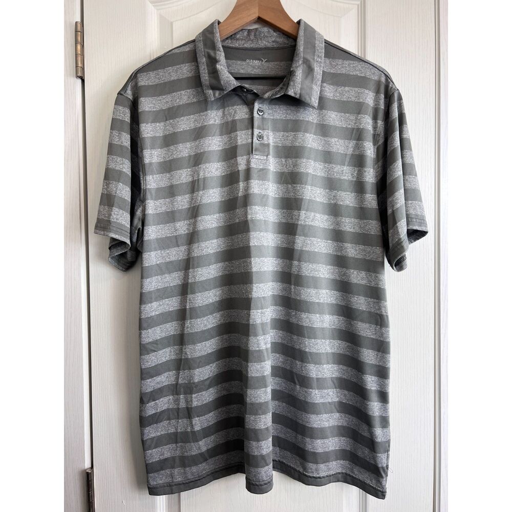 Old Navy Men's Short Sleeve Go-Dry Performance Polo Shirt Gray Stripe Size XL